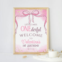 Onederful Coquette Pink Bow Glitter 1e verjaardag Poster