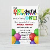 ONEderful Day Bright Balloons First Birthday Kaart (Staand voorkant)