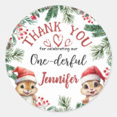ONEderful Eekhoorn Kerstmis 1° Verjaardag dank u Ronde Sticker (Voorkant)