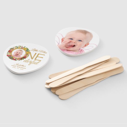 Onederful Eerste Verjaardag Floral Foto Roos krans Handwaaier (Niet-gemonteerd)