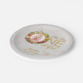 Onederful eerste verjaardag foto Roos krans marmer Papieren Bordje (Gekanteld)