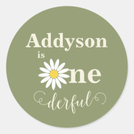 Onederful Eerste Verjaardag Madeliefje Ronde Sticker