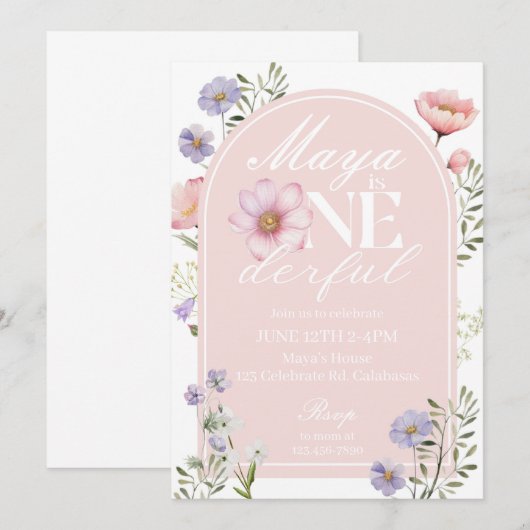 ONEderful, Eerste Verjaardag, Meisje verjaardagsui Kaart (Voorkant / Achterkant)