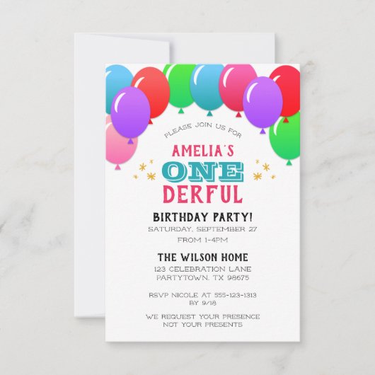 ONEderful First Birthday Banner Pink Kaart (Voorkant)