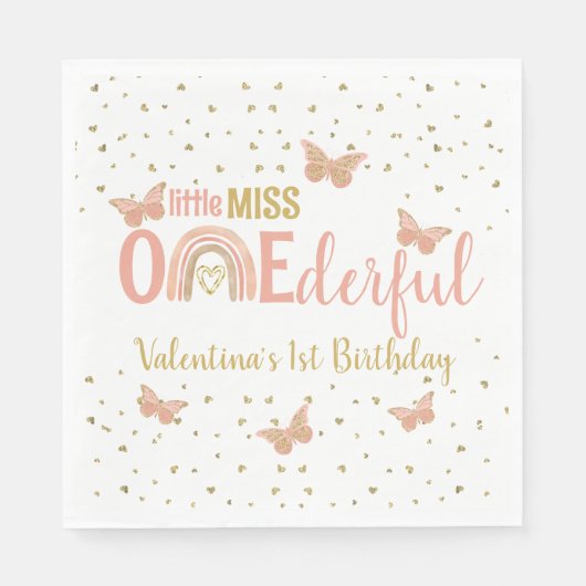 ONEderful First Birthday Faux Glitter Butterflies Servet (Voorkant)