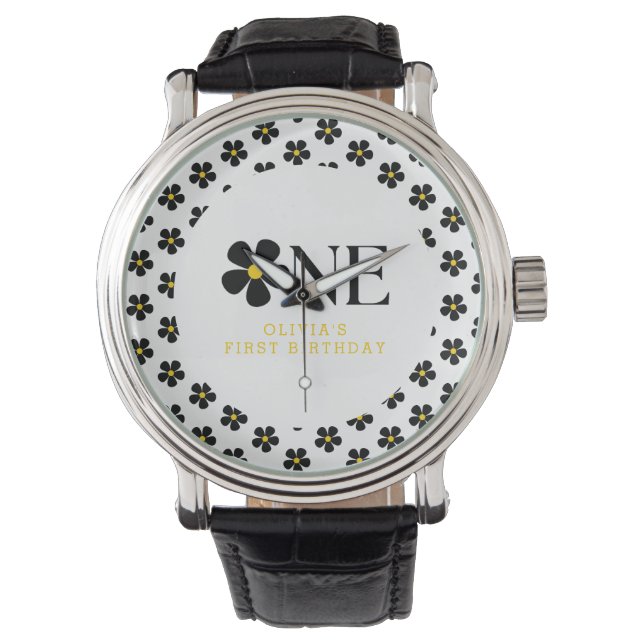 Onederful Floral 1e verjaardagsfeestje Horloge (Voorkant)