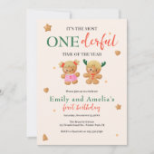 Onederful gezamenlijke kerst tweeling 1e verjaarda kaart (Voorkant)