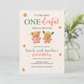 Onederful gezamenlijke kerst tweeling 1e verjaarda kaart (Staand voorkant)