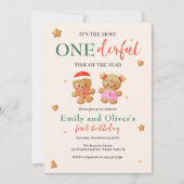 Onederful gezamenlijke kerst tweeling 1e verjaarda kaart (Voorkant)