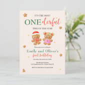 Onederful gezamenlijke kerst tweeling 1e verjaarda kaart (Staand voorkant)