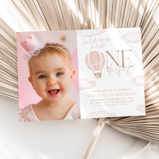 Onederful Hete Luchtballon 1e Verjaardag Foto Kaart