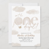 Onederful Hete Luchtballon Beige Jongen 1e Verjaar Kaart (Voorkant)