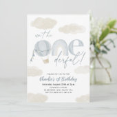 Onederful Hete Luchtballon Blauwe Jongen 1e Verjaa Kaart (Staand voorkant)