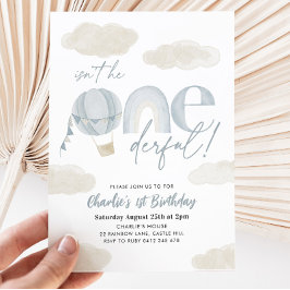 Onederful Hete Luchtballon Blauwe Jongen 1e Verjaa Kaart