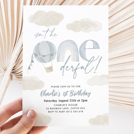 Onederful Hete Luchtballon Blauwe Jongen 1e Verjaa Kaart