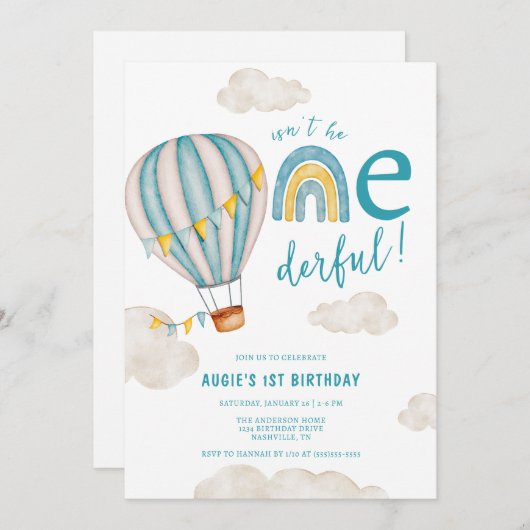 ONEderful Hete Luchtballon Boho Eerste 1e Verjaard Kaart (Voorkant / Achterkant)