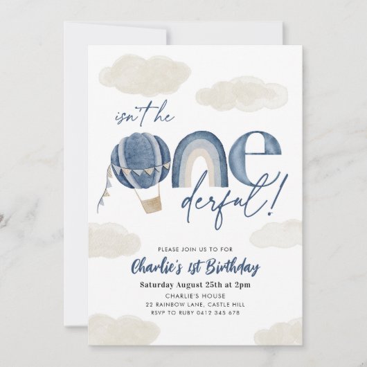 Onederful Hete Luchtballon Regenboog Jongen 1e Ver Kaart (Voorkant)