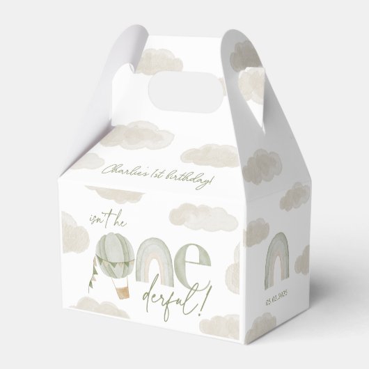 Onederful Hete Luchtballon Sage Groen 1e Verjaarda Bedankdoosjes (Achterkant)