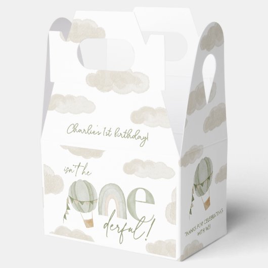 Onederful Hete Luchtballon Sage Groen 1e Verjaarda Bedankdoosjes (Geopend)