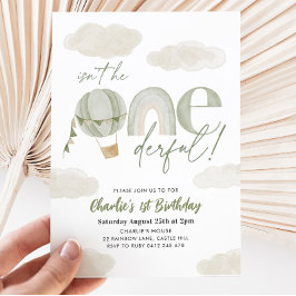 Onederful Hete Luchtballon Sage Jongen 1e Verjaard Kaart