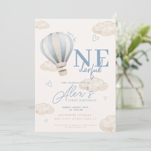 Onederful Hot Air Ballon 1e verjaardag Uitnodiging (Staand voorkant)