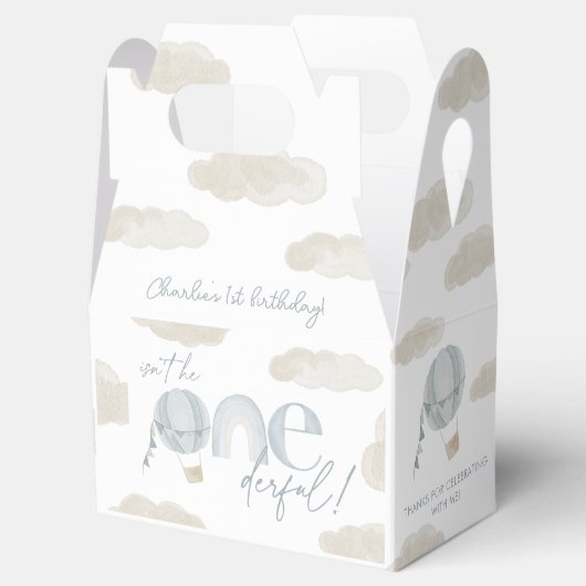 Onederful Hot Air Ballon Blue, 1e verjaardag Bedankdoosjes (Geopend)