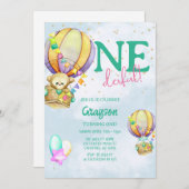 Onederful Hot Air Ballon Blue, 1e verjaardag Kaart (Voorkant / Achterkant)