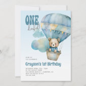 Onederful Hot Air Ballon Blue, 1e verjaardag Kaart (Voorkant)