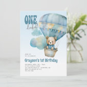 Onederful Hot Air Ballon Blue, 1e verjaardag Kaart (Staand voorkant)