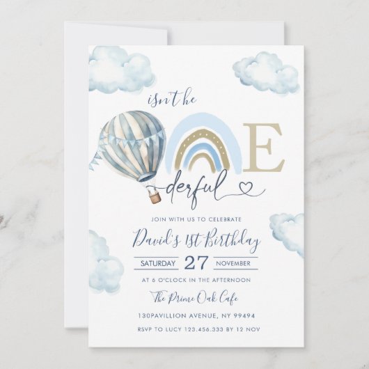 Onederful Hot Air Balloon Boy 1st Birthday Kaart (Voorkant)