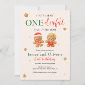 Onederful Joint Christmas Twins Jongens 1e Verjaar Kaart (Voorkant)