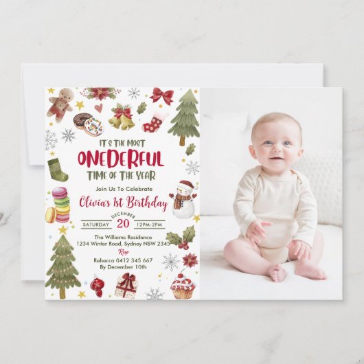 Onederful Kerstmis Verjaardagsfeestfoto Kaart (Voorkant)