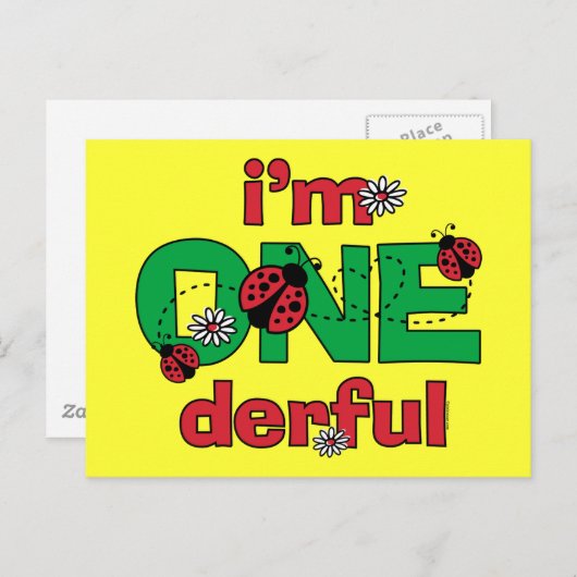 ONEderful Ladybug 1st Birthday Briefkaart (Voorkant / Achterkant)