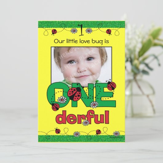 ONEderful Ladybug 1st Birthday Custom Invitations Kaart (Staand voorkant)