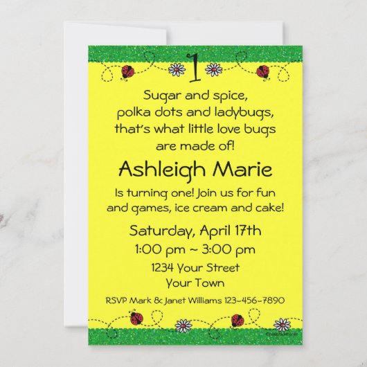 ONEderful Ladybug 1st Birthday Custom Invitations Kaart (Achterkant)