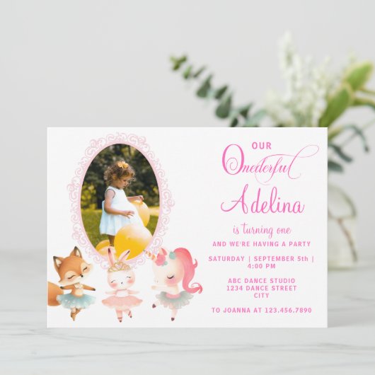 Onederful Leuke Ballerina Dier 1e Verjaardagsfeest Kaart (Staand voorkant)