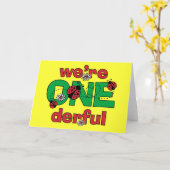 ONEderful lieveheersbeestje tweeling 1e verjaardag Kaart (Gele Bloem)