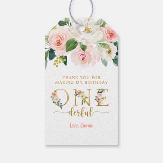 Onederful Meisje 1e Verjaardag Dank u Cadeaulabel (Achterkant)