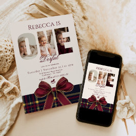 OneDerful Meisje 1e Verjaardag Foto Preppy Holiday Kaart