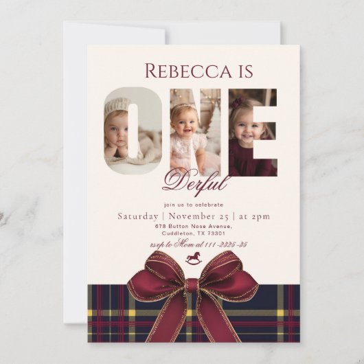 OneDerful Meisje 1e Verjaardag Foto Preppy Holiday Kaart (Voorkant)