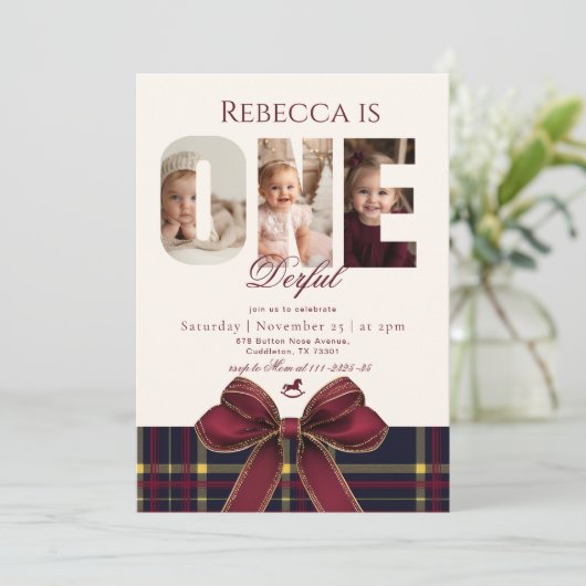 OneDerful Meisje 1e Verjaardag Foto Preppy Holiday Kaart (Staand voorkant)