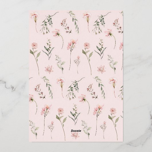 Onederful meisje 1e verjaardag Wildflower foto gou Folie Uitnodiging (Achterkant)