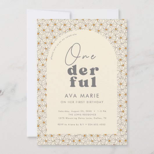 Onederful Meisjes Daisy 1e Verjaardagsfeest Kaart (Voorkant)