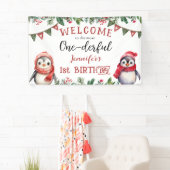 ONEderful | Pinguïn Kerstmis 1e Verjaardagsfeestje Spandoek (Insitu)