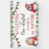 ONEderful | Pinguïn Kerstmis 1e Verjaardagsfeestje Spandoek (Verticaal)