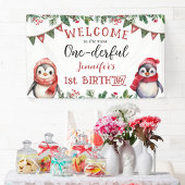 ONEderful | Pinguïn Kerstmis 1e Verjaardagsfeestje Spandoek