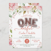 Onederful Pink Ballon First Birthday Uitnodiging (Voorkant / Achterkant)