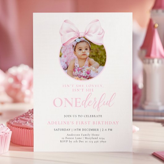 Onederful Pink Girl 1e verjaardag Uitnodigingen