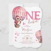 Onederful Pink Owl Hot Air Ballon 1e verjaardag Kaart (Voorkant)