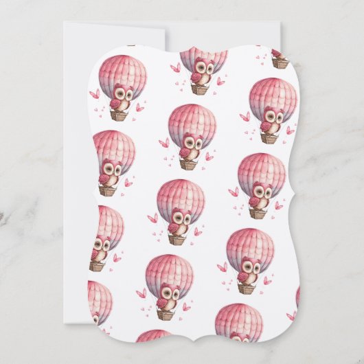 Onederful Pink Owl Hot Air Ballon 1e verjaardag Kaart (Achterkant)